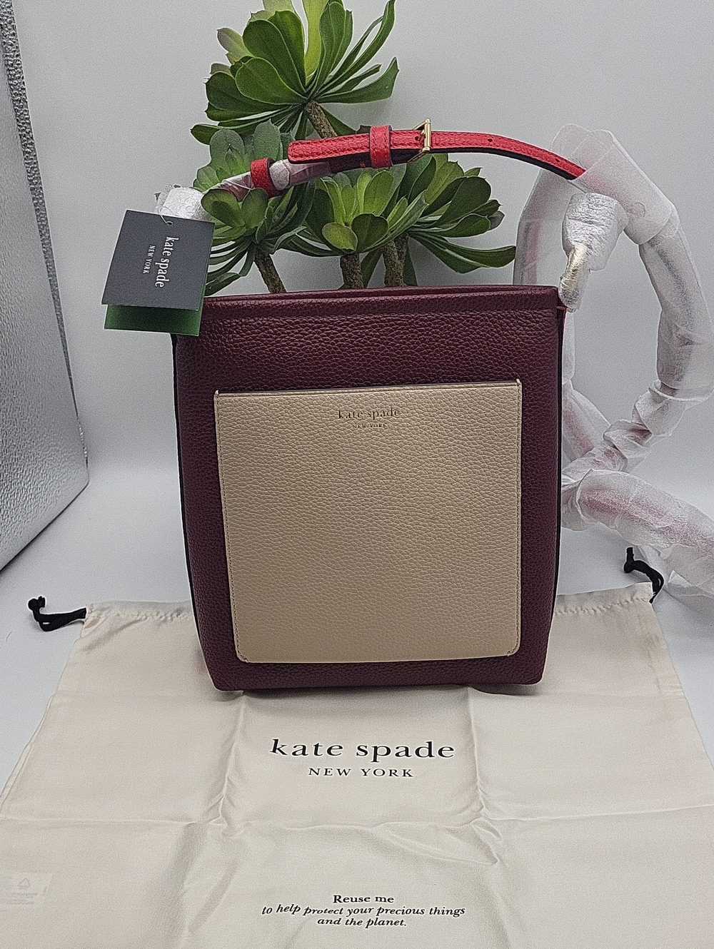 kate spade Burgundy and Cream Leather Crossbody with Front Pocket